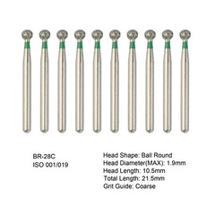 Dental Diamond Burs FG Ball Round Coarse BR-28C For High Speed Handpiece 10/Pack