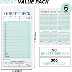 300 Guest Check Books 6 Pack Of 50, for Servers, Server Note Pads, Waitresses