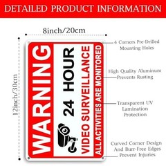 4 Pack Video Surveillance Signs, 8 x 12 Inch Aluminum Camera Signs, CCTV Secu…