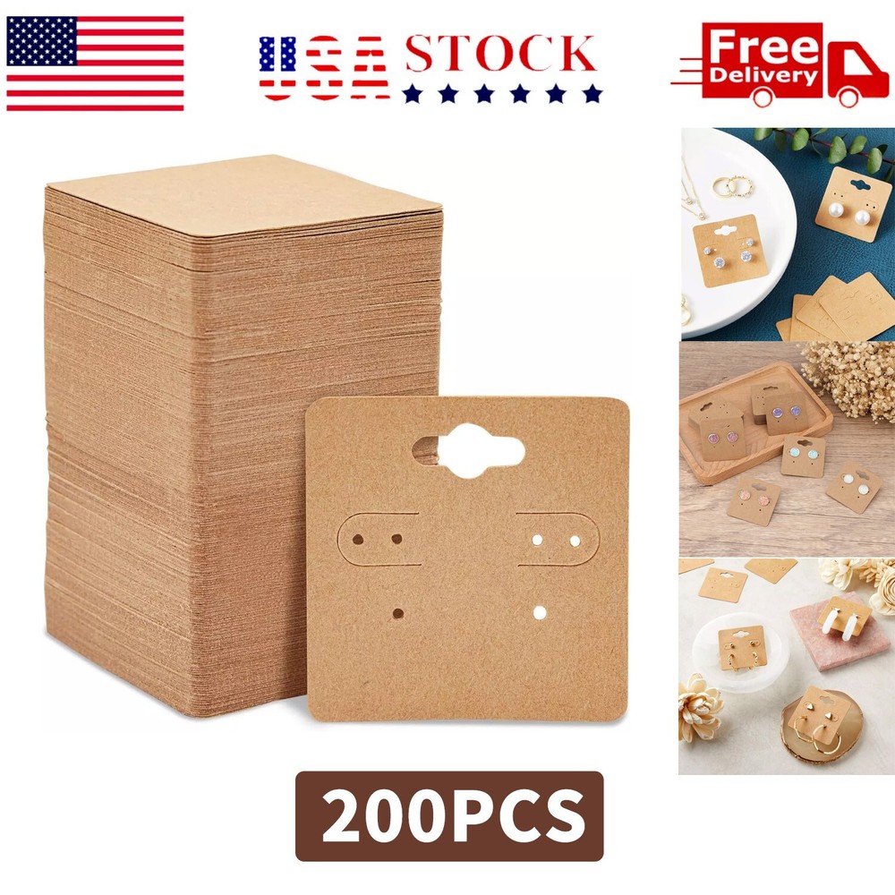 200 Pack Earring Display Cards Holder for Selling Jewelry Ear Studs Kraft 2″x2″