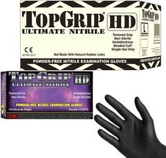 TOPGRIP HD Black Nitrile Exam Gloves, Powder Free, 7 MIL, FULL CASE, Size LARGE