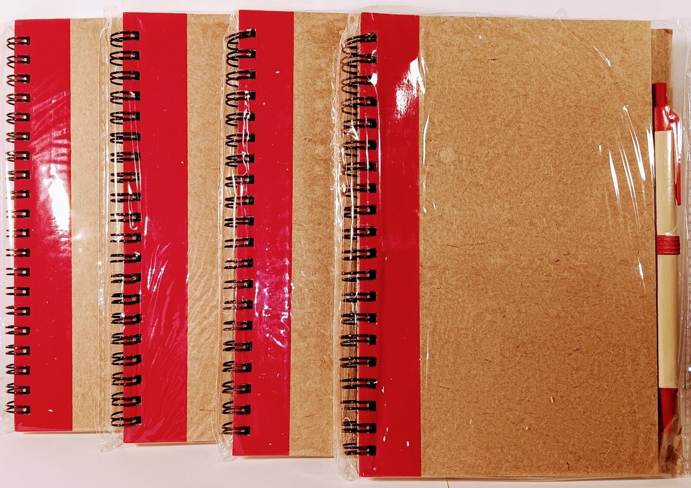 10 Pack Hardcover EcoSmart 70-Page Spiral Notebooks with Pens 5×7 Unruled Red