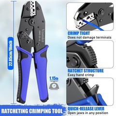 Crimping Tool for Non-Insulated Open Barrel Terminals-AWG AWG 20-10, Blue
