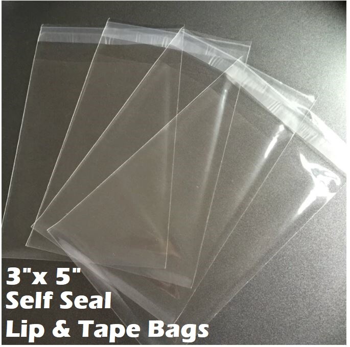 3″ x 5″ Clear Recloseable Self Seal Adhesive Lip & Tape Plastic Cello Bags