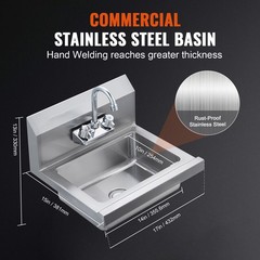 VEVOR Wall Mount NSF Hand Wash Sink Commercial Utility Sink Stainless Steel