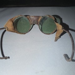 Vintage Welding Goggles Green Anti-Glare Glass Lenses Metal Frame Leather
