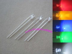 100pcs, 3mm Red Yellow Blue Green White Flat Top LED Wide Angle Leds Diode Lamp