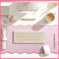 Hahafelt Scalloped Desk Mat Large Pad Cute 31.5 x 15.8 Inches, Pink