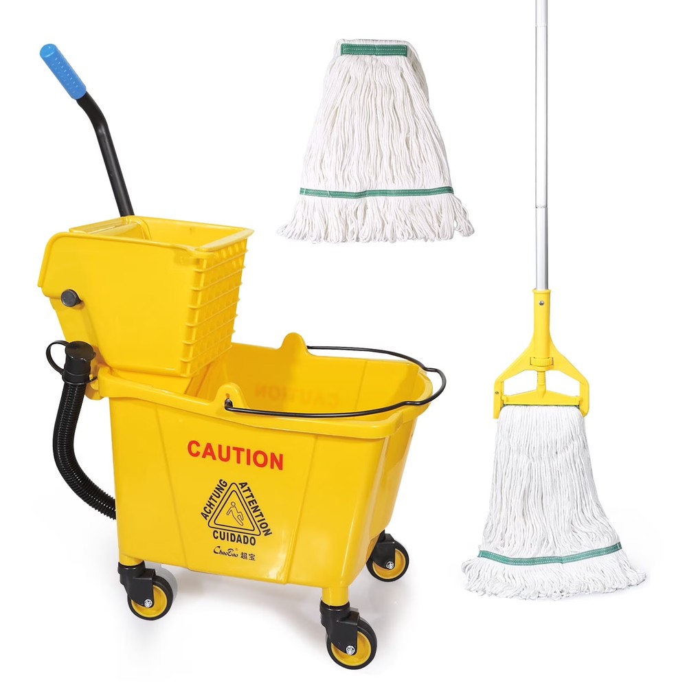 Commercial Mop Bucket with Wringer Set – Mop & Spare Head