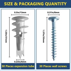 5/60PCS #8 Self-Drilling Drywall Anchors and Screws Kit Heavy Duty Wall Hanging