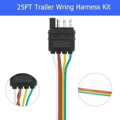 25FT 4 Wire, 18 AWG Color Coded Wiring Harness, 4 Flat Connector, W Size: 25FT