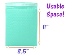 4×8, 6×10, 8×12, 10×15, 14×20 Cyan Aqua Mint Colored Poly Bubble Mailers!
