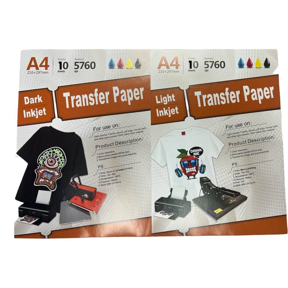 Inkjet Printable Heat Transfer Paper DARK LIGHT T-shirt Iron-on 20 Sheets 8.5×11