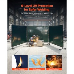 Uimoso 3-Panel Welding Screen with Frame, 6 x 8 FT, Includes 12 Wheels