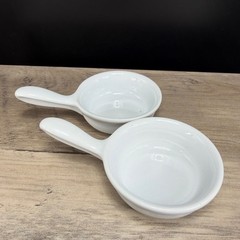 Revol France White Porcelain Single Handle Ramekins Set of 2 Individual Dishes