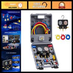 3-Way Manifold Gauge Set for R1234yf R404a R134a Refrigerant, AC Charging Kit wi