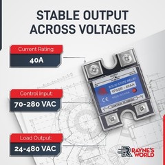 40 Amp AA Solid State Relay SSR – AC to AC – 70-280VAC Control – 24-480VAC Load