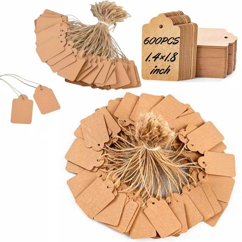 600 PCS Small Price Tags with String Attached, Brown 1.4*1.8 inch, ‎brown