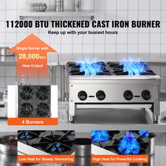 VEVOR 24″ Commercial Gas Stove 4 Burners Countertop Cooking Hot Plate Propane