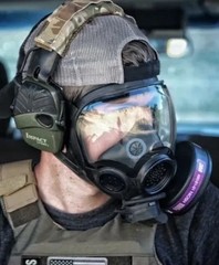 MSA Millennium Gas Mask. W/Drop Leg Pouch used and original used clear lens READ