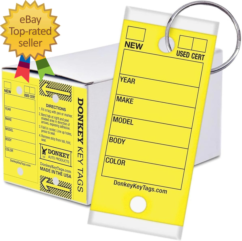 Donkey Key Tags Laminated Self-Protecting 250 Tags per Box with Metal Rings