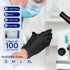 Professional Black Nitrile Gloves, Disposable – 100 Count for Cooking & Cleaning
