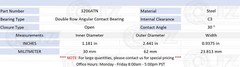 [Qty.2] 3206-OPEN C3 Angular Contact Ball Bearing [30mm Bore x 62mm x 23.8mm]