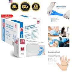 Basic Synmax Vinyl Exam Gloves Disposable Exam Gloves, 4 Mil, Blue, Latex & P…