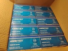Case of 1000, Ambitex Large Blue Powder Free Vinyl Gloves V5201B V5201-LG
