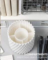 Lebenrich Rotating Pen Pencil Holder for Desk, 5 Slots Unique Grey Desk