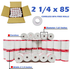 2-1/4″ X 85′ THERMAL PAPER 50 ROLLS VERIFONE VX520 CORE LESS CREDIT CARD ROLLS