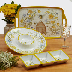 Bee Sweet 3-Piece Melamine Serveware Set – Includes 14.5″ Chip & Dip, 14.5″X5.75