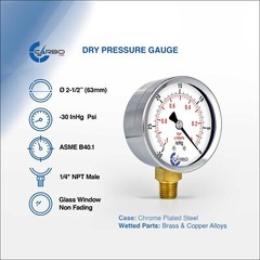 2-1/2″ Vacuum Gauge – Chrome Plated Steel Case, 1/4″NPT, Lower Mnt. -30 inHg/0