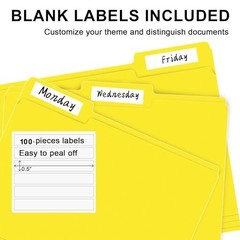 File Folders, 100-Pack, 1/3 Cut, Letter Size, Yellow, Great for Organizing and E