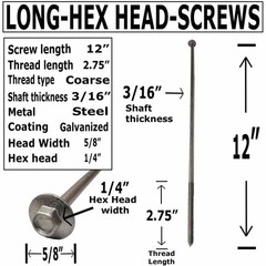 12″ – Galvanized Timber Tie – Hex Head Structural Screw – Great for Outdoor…