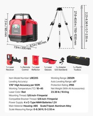 VEVOR 2650ft Rotary Laser Level Kit Self Leveling Red Line 0.06 in/100 ft
