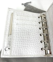 Moterm A7 Pocket Leather Rings Planner White/Light Grey Croc Wallet Organizer