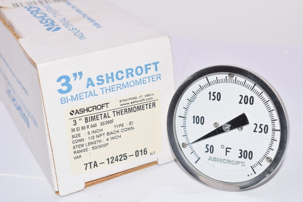 NEW ASHCROFT 7TA-12425-016, 3” BI-METAL THERMOMETER, Type EI,Stem 4IN OAL