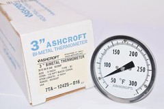 NEW ASHCROFT 7TA-12425-016, 3” BI-METAL THERMOMETER, Type EI,Stem 4IN OAL