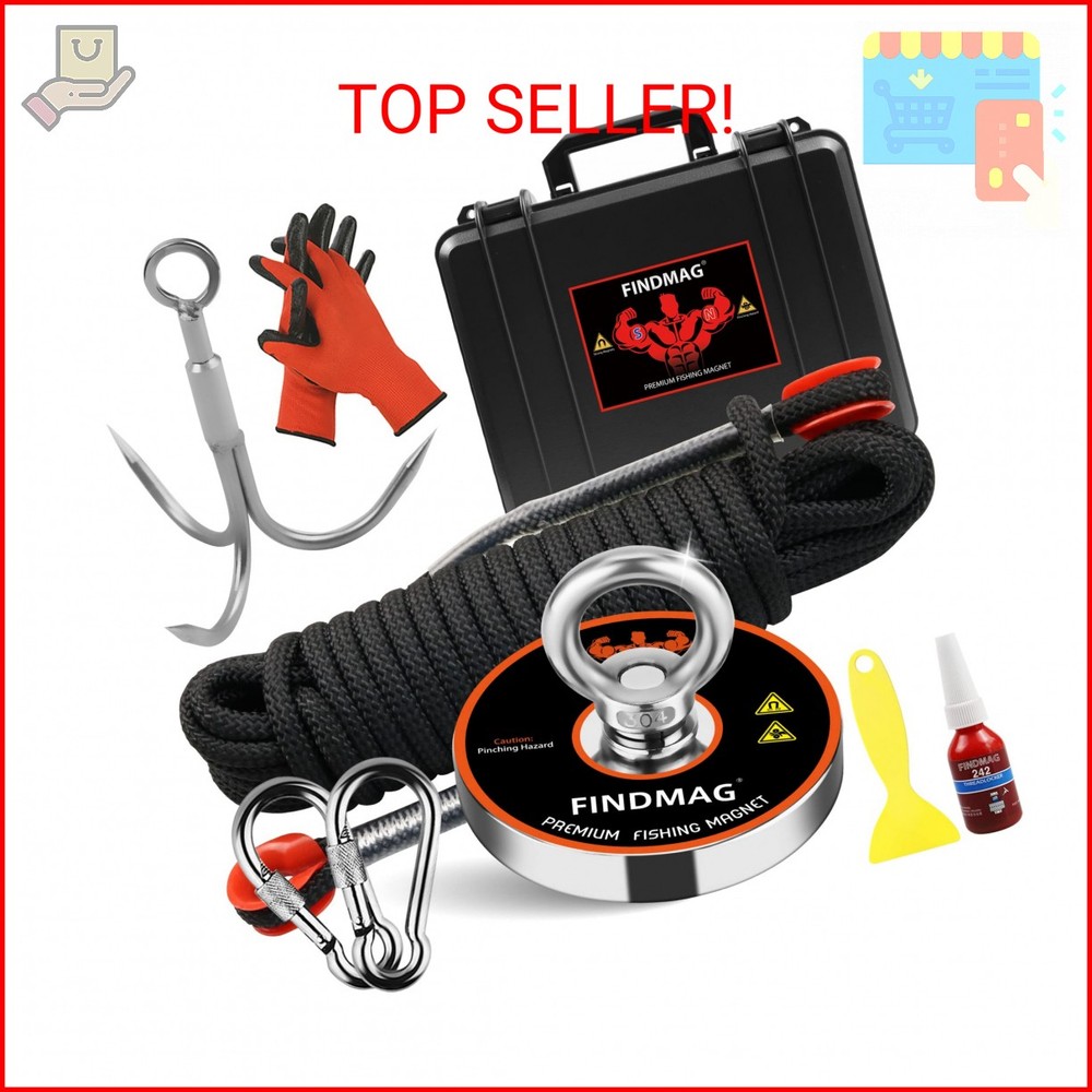 FINDMAG Magnet Fishing Kit with Case Fishing Magnets 1000 LBS Pulling Force Supe