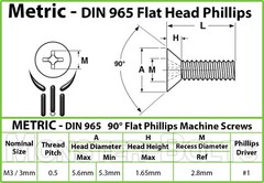 M3 Stainless Steel Phillips Flat Head Countersunk Machine Screws A2 18-8 DIN 965