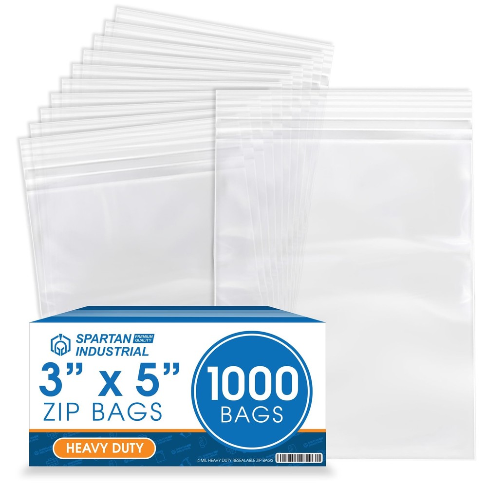 Spartan Industrial – 3” X 5” (1000 Count) 4 Mil Thick Clear Reclosable Zip Plast