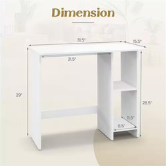31.5 In. Rectangular White Wood Desk with Adjustable Shelf