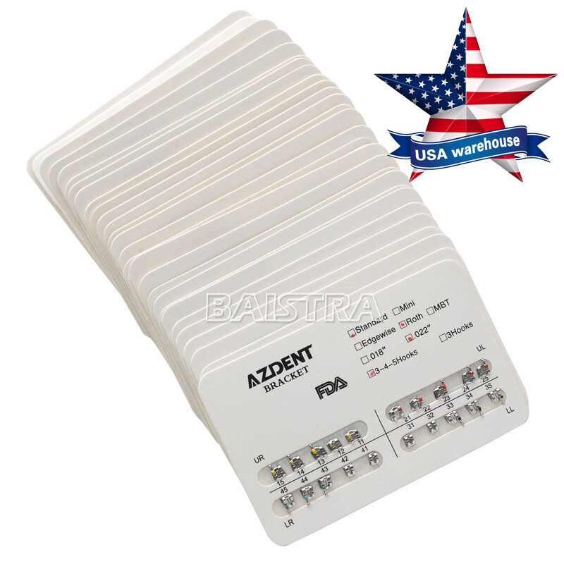 100X Dental Orthodontic Bracket Braces Standard Roth .022 Hooks 3-4-5 AZDENT