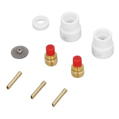 12 Pcs Set TIG Gas Lens Kit Ceramic Nozzle Short Bevel Electrode Holder Mesh