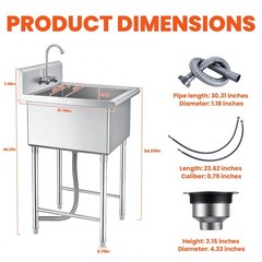 27.56×11.9×27″ Stainless Steel Commercial Utility Sink Hand Wash Laundry Tub