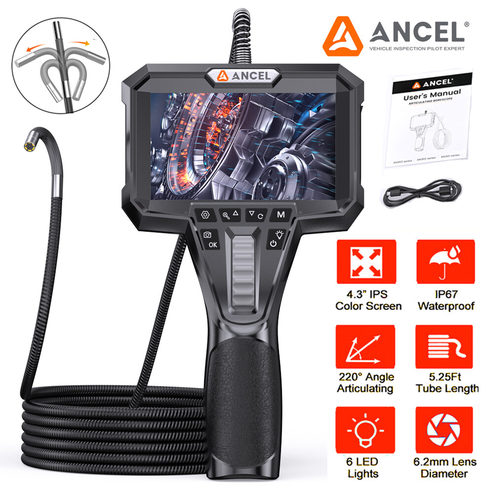 5FT 6.2MM Snake Borescope Articulating Endoscope Camera 6 LED Light Inspection
