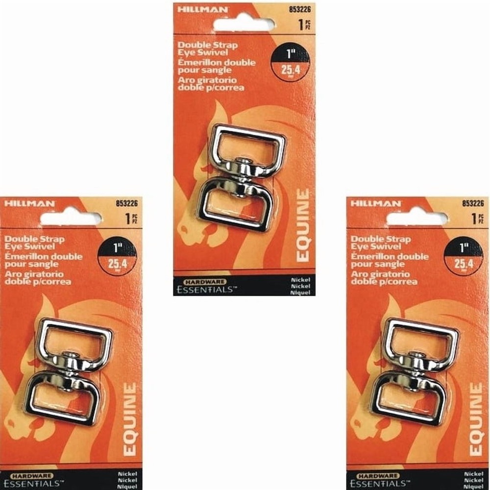 Bundle of 3 Packs – Hillman 1″ Double Strap Eye Swivel – Nickel (853226) NEW