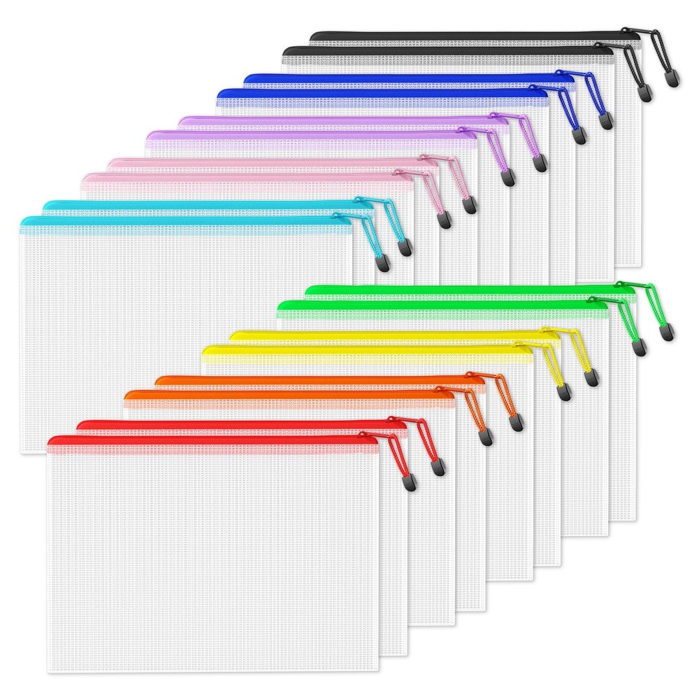 18 PCS Plastic Mesh Zipper Pouch 11×16 Inch Extra Large WaterResistant Bag