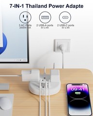 Thailand Power Adapter, Plug Adapter with US to TH White-TH
